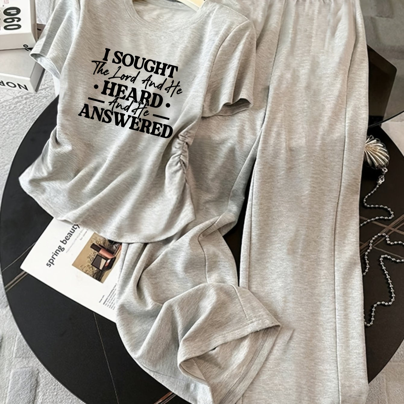 Damen Zweiteiliges Set mit Schleifen-Detail – Freizeit Lounge Outfit