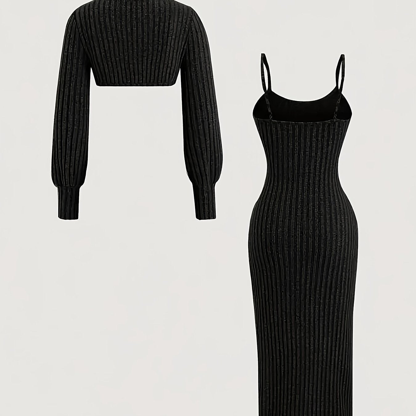 Women's ribbed spaghetti-strap dress and bolero knit set with side slit