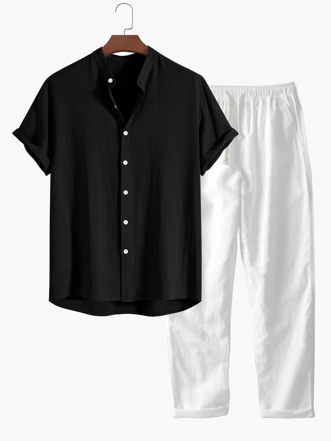 Men's Short-Sleeve Casual Shirt with Stand-Up Collar – Modern Summer Shirt for Everyday and Vacation