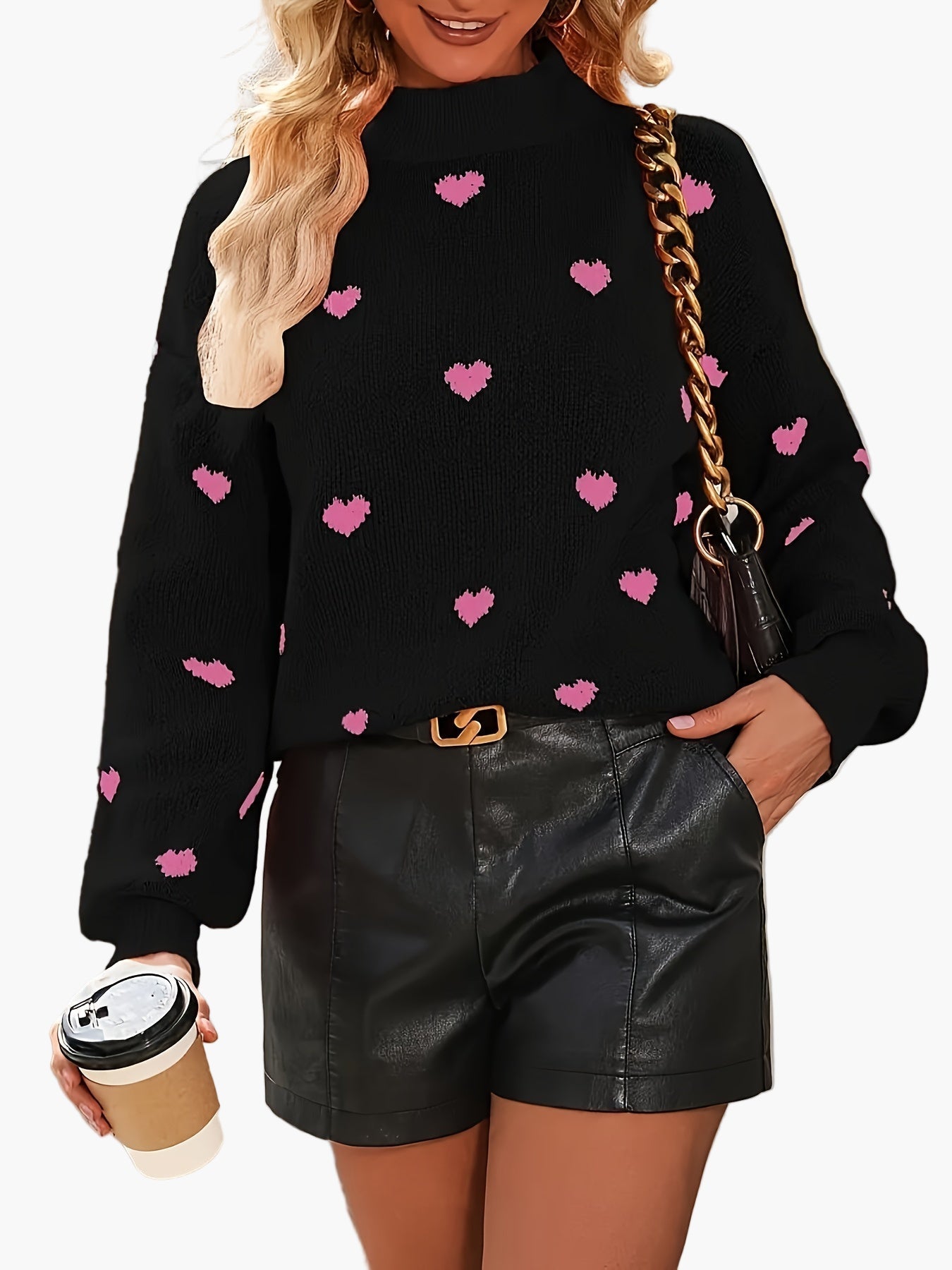 Women's Sweater with Heart Pattern in Elegant Style – Perfect for Everyday and Going Out