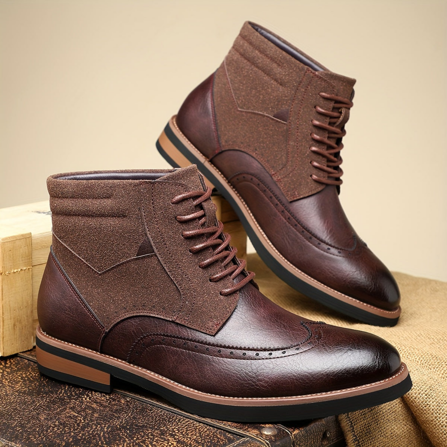 Men's ankle boots, brogues, lace-up boots, two-tone, business and casual