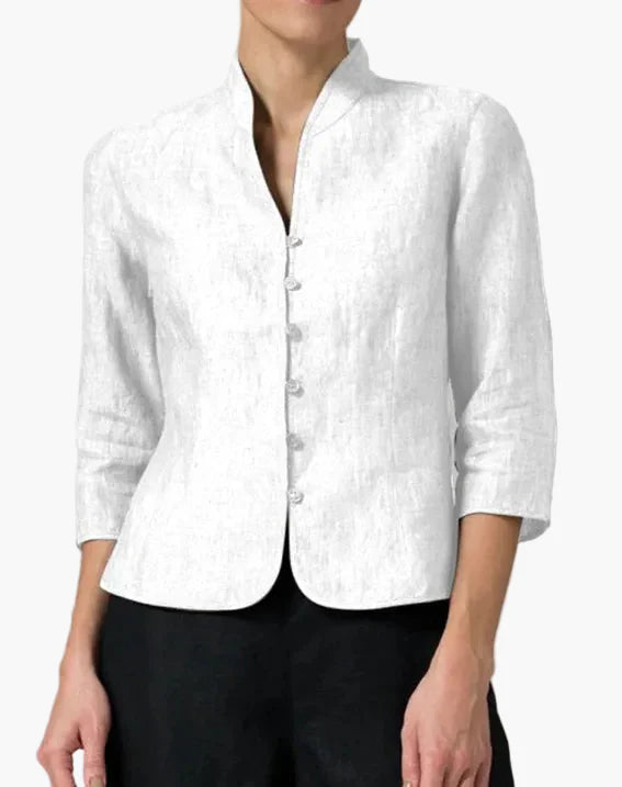 Women's Jacket with Standing Collar and Three-Quarter Sleeves – Elegant Work and Leisure Look