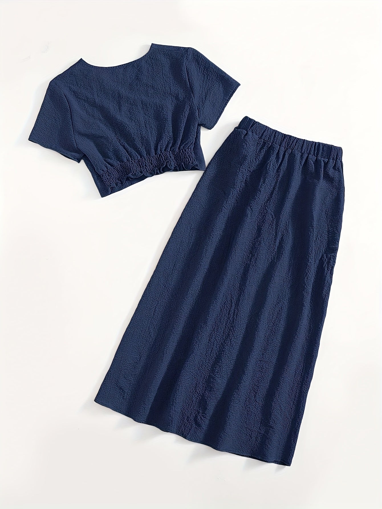 Women's Two-Piece Set – Elegant Button-Down Crop Top & Midi Skirt for Everyday and Leisure