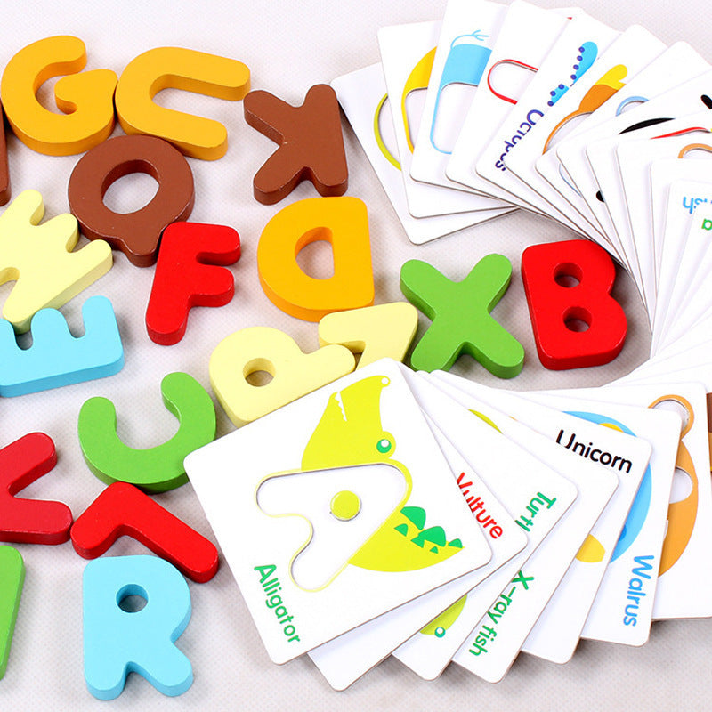 Children's Educational Toy Wooden Alphabet Letter Puzzle with Cards – Unisex, Preschool, Early Education