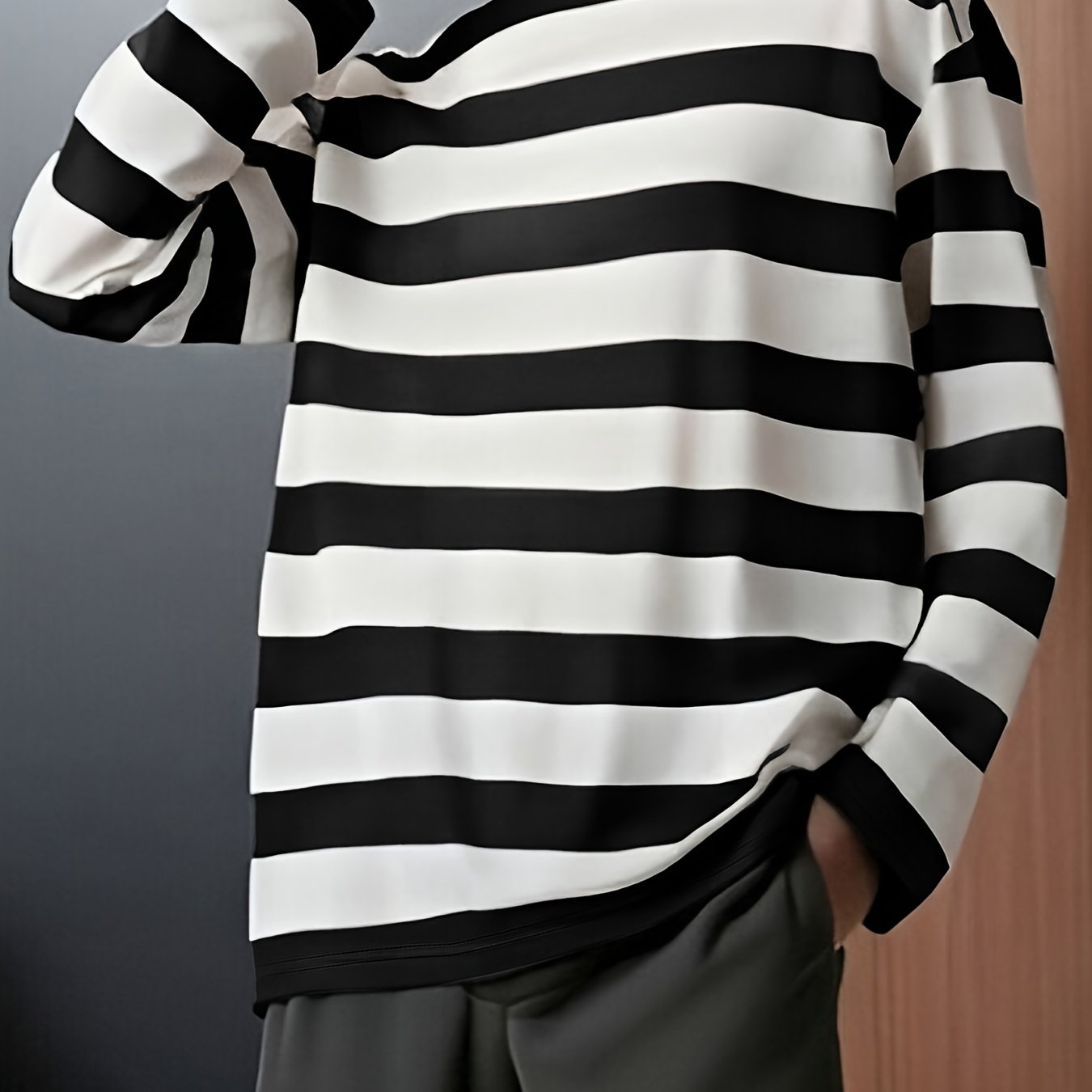 Gestreiftes Langarmshirt Rundhals Casual Passform