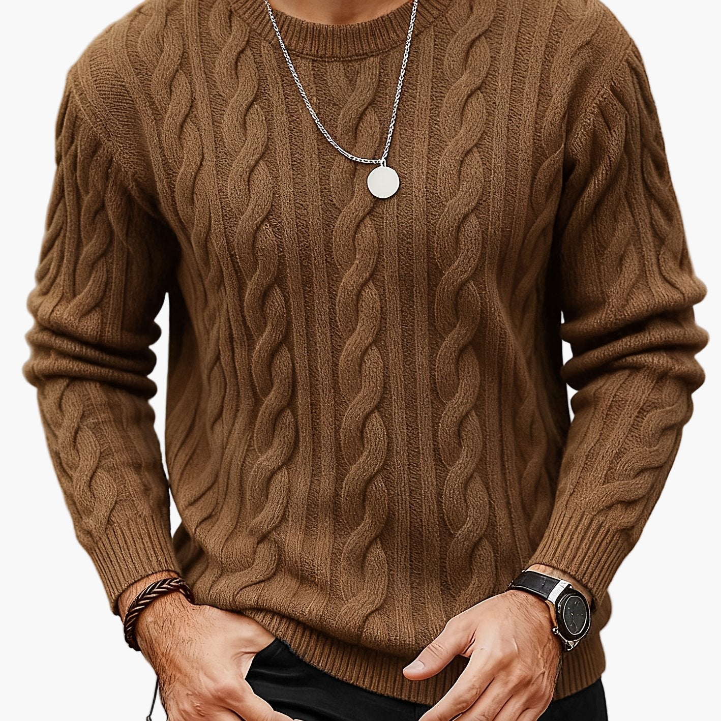 Herren Strickpullover Zopfmuster – Modischer Freizeit-Look für Herbst und Winter