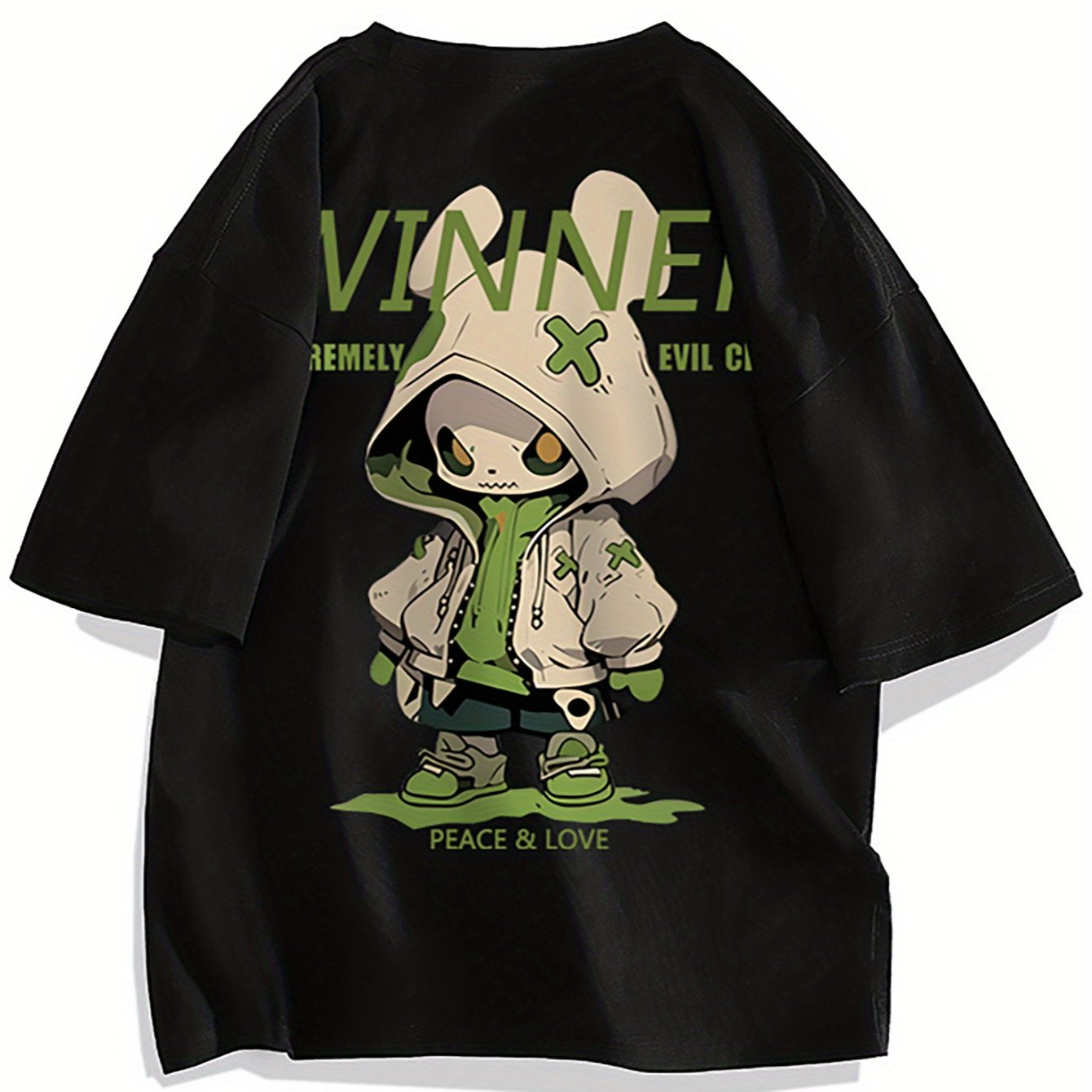 Men's Oversized Streetwear T-Shirt with Cartoon Print and Urban Style – Trendy Casual Shirt