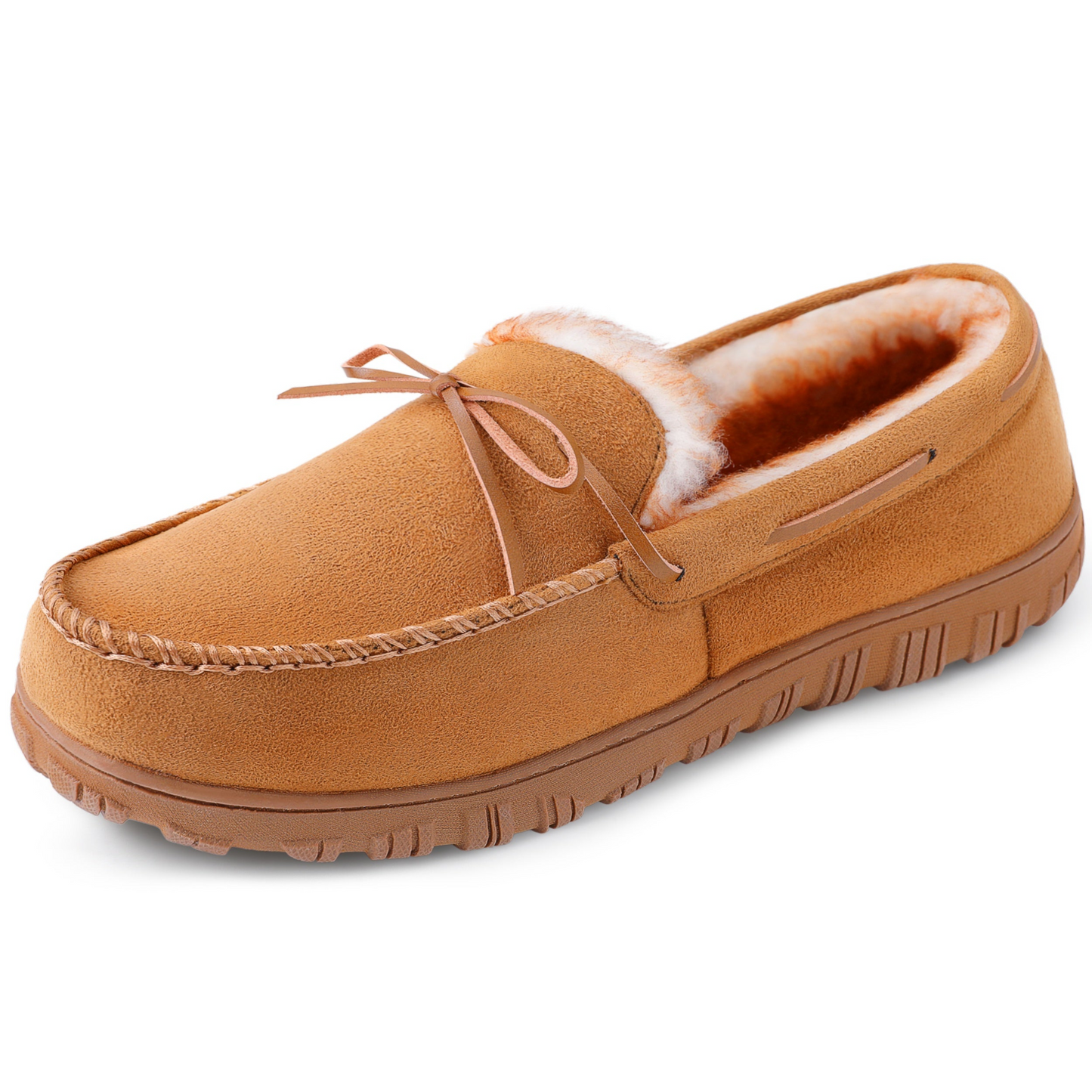 Lined men’s moccasin slippers – warm house slippers with a bow