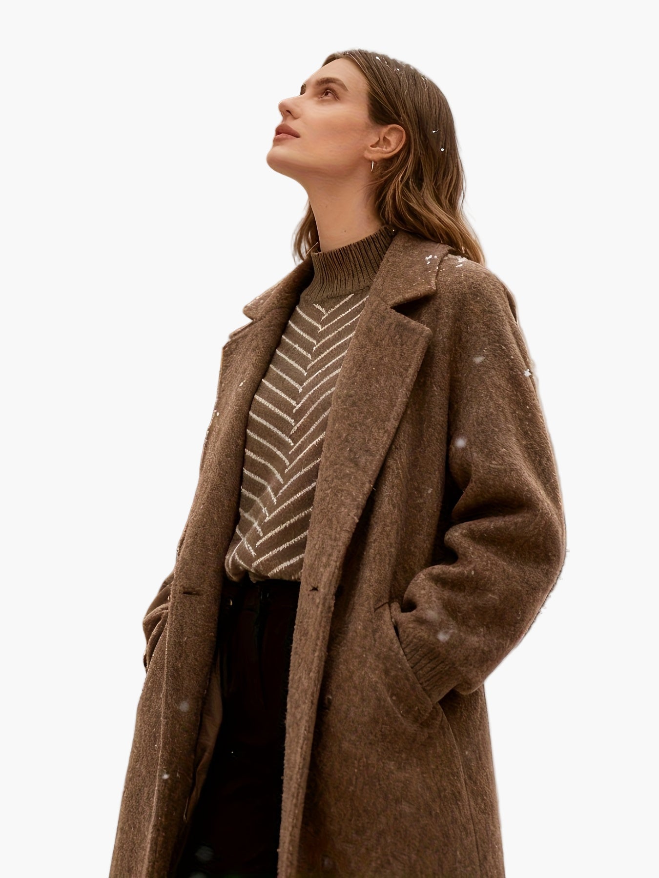 Women's knitted sweater with stripe pattern and stand-up collar – Elegant autumn/winter sweater