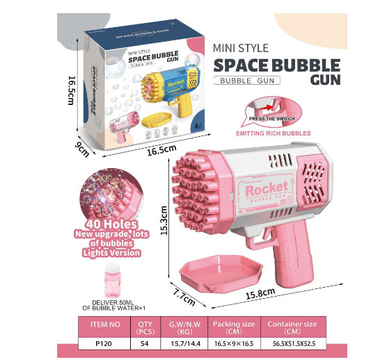 Kids Bazooka Bubble Gun – Electric Soap Bubble Pistol with 69 Nozzles, Rechargeable, for Boys and Girls, Outdoor Toy