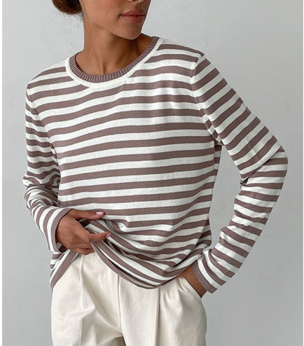 Damen Strickpullover mit Streifen – Lässiger Alltags-Sweater, zeitloser Stil, ideal für Büro & Freizeit