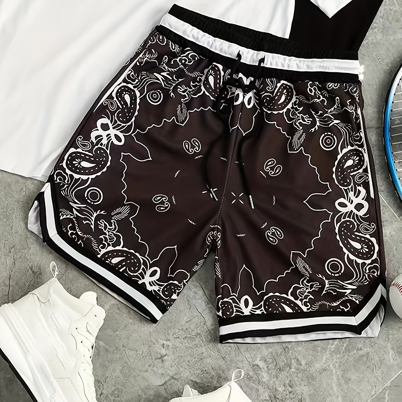 Herren Streetwear Basketball Shorts mit Paisley Print – Sportliche Freizeithose für Alltag & Training