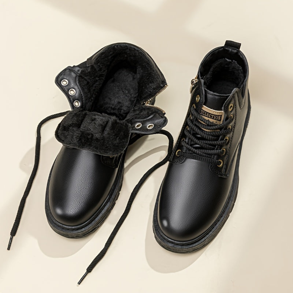Men's worker boots with laces and a zipper, lined