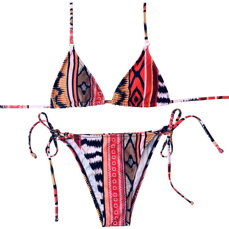 Lauren – Printed women's bikini with open back and sexy halter strap