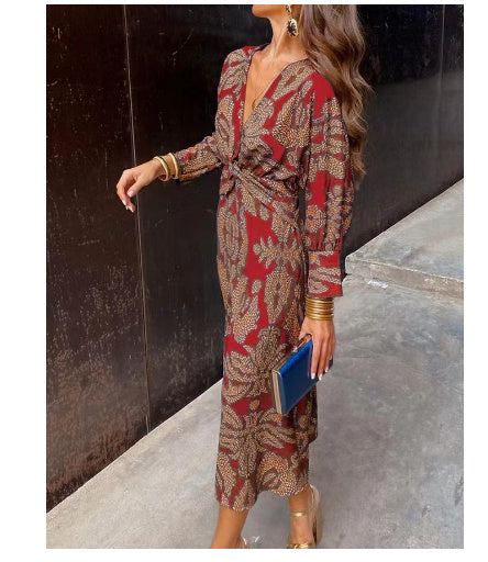 Sophie – Painted V-neck Dress with Nine Quarter Sleeves