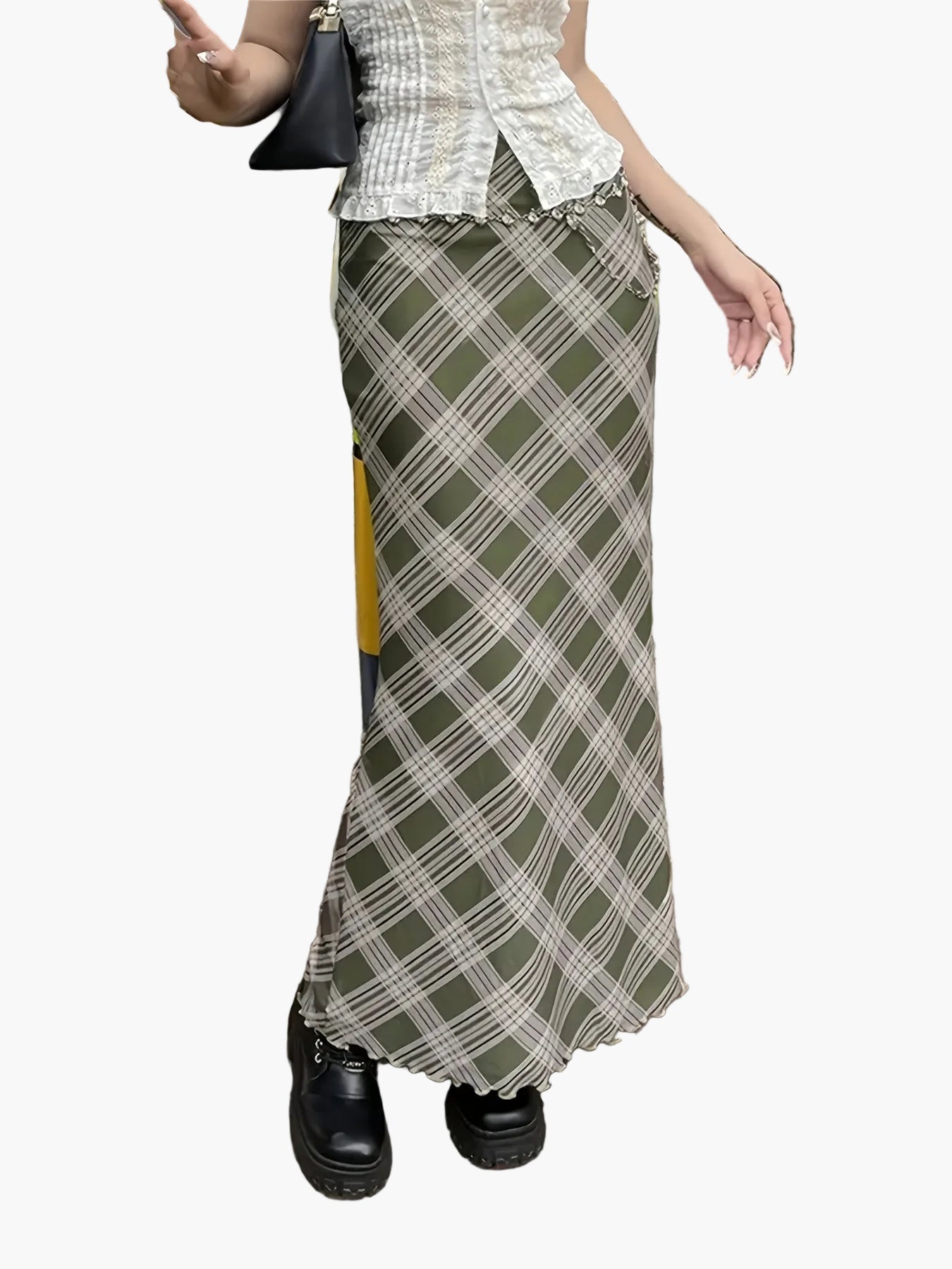 Women's Elegant Checked Maxi Skirt Vintage Style – Casual & Everyday