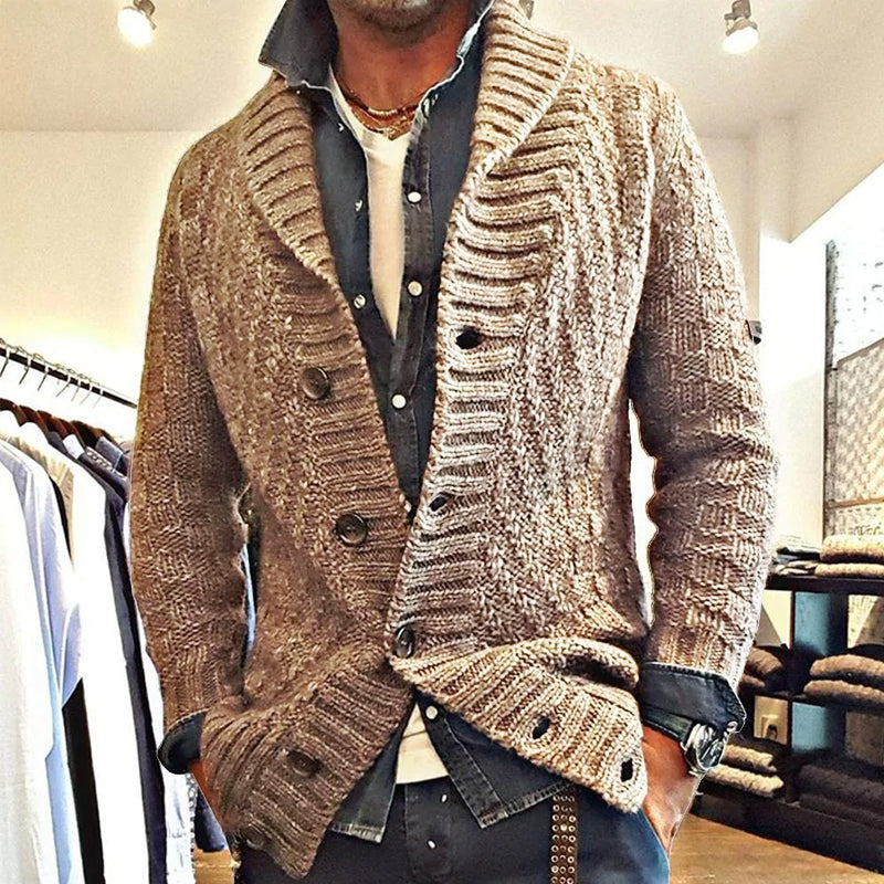 Men's Old-Fashioned Knitted Jacket with Lapel – Stylish Sweater for Everyday and Leisure