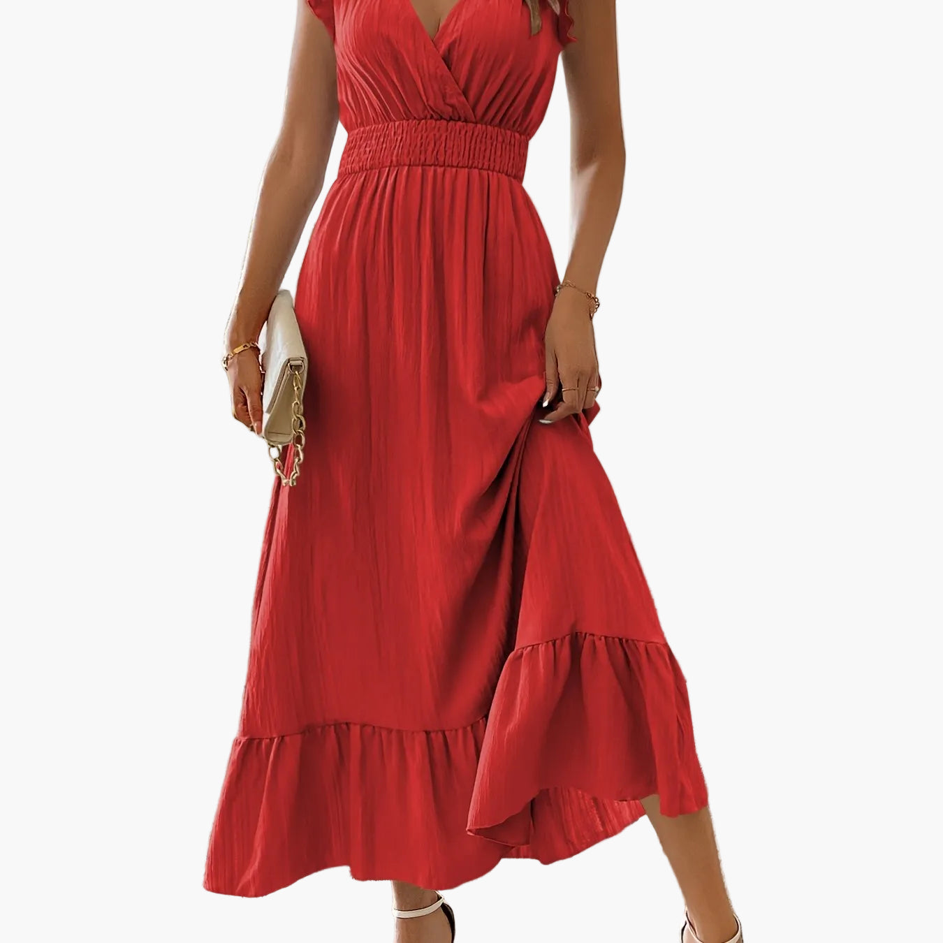 Women's Elegant Maxi Dress with Ruffle Sleeves and Flattering Waist – Perfect for Summer & Vacation