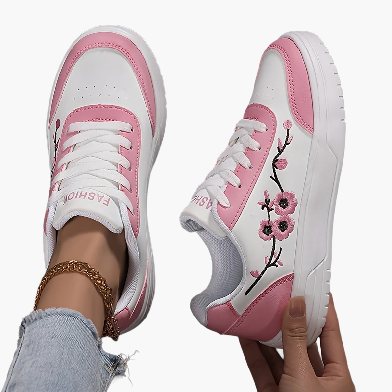 Damen Sneaker mit Blumenstickerei und modischem Freizeit-Look – Eleganter Alltagsschuh