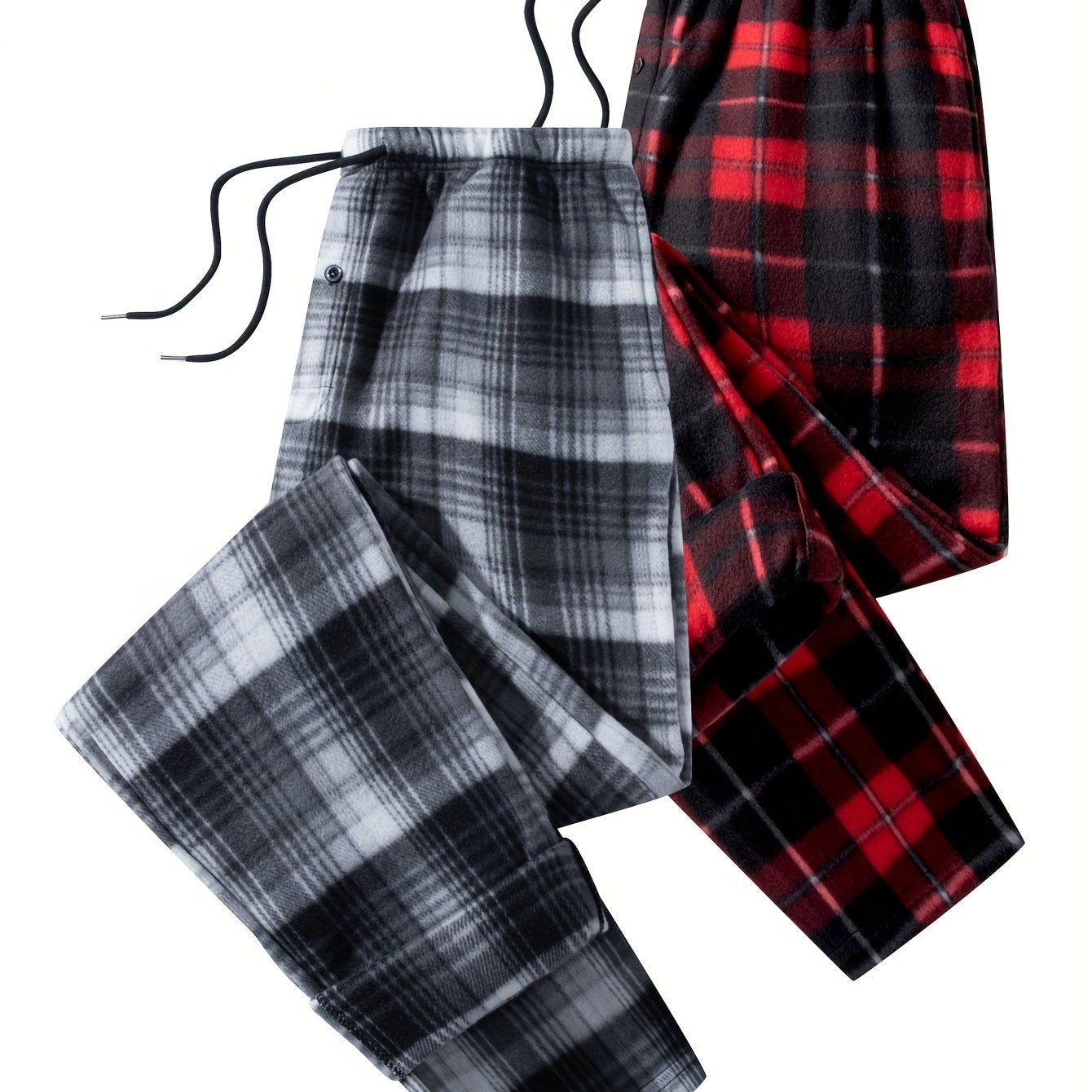 Men's plaid jogger pants, fleece look, elastic waistband