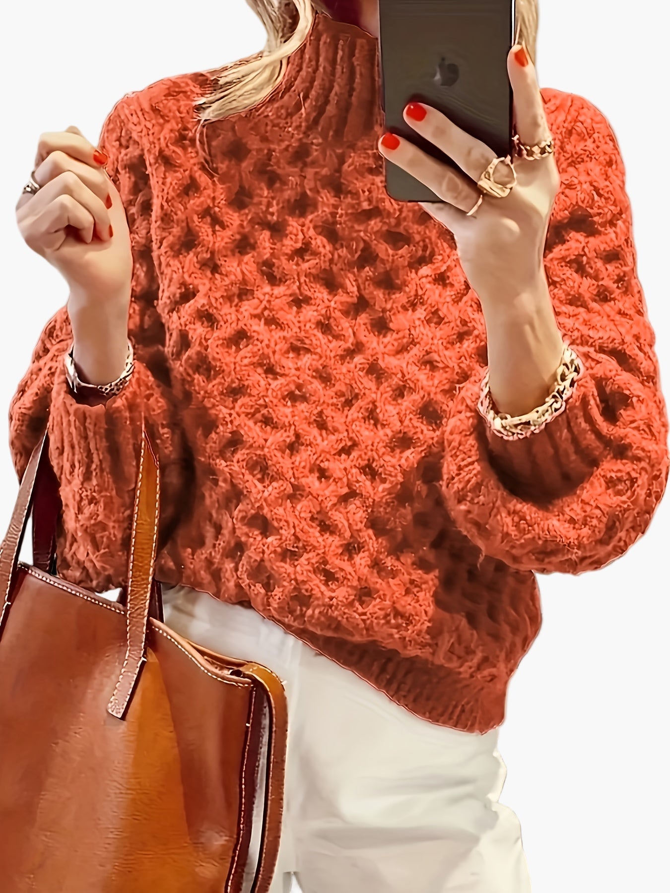 Damen Pullover Strickmode mit Strukturmuster für Herbst und Winter – Modischer Freizeit-Look