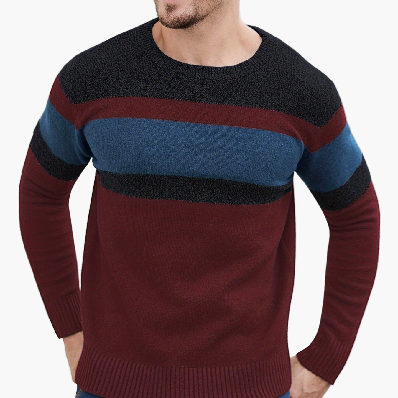 Herren Pullover mit Streifenmuster – Moderner Freizeit-Look für Herbst und Winter