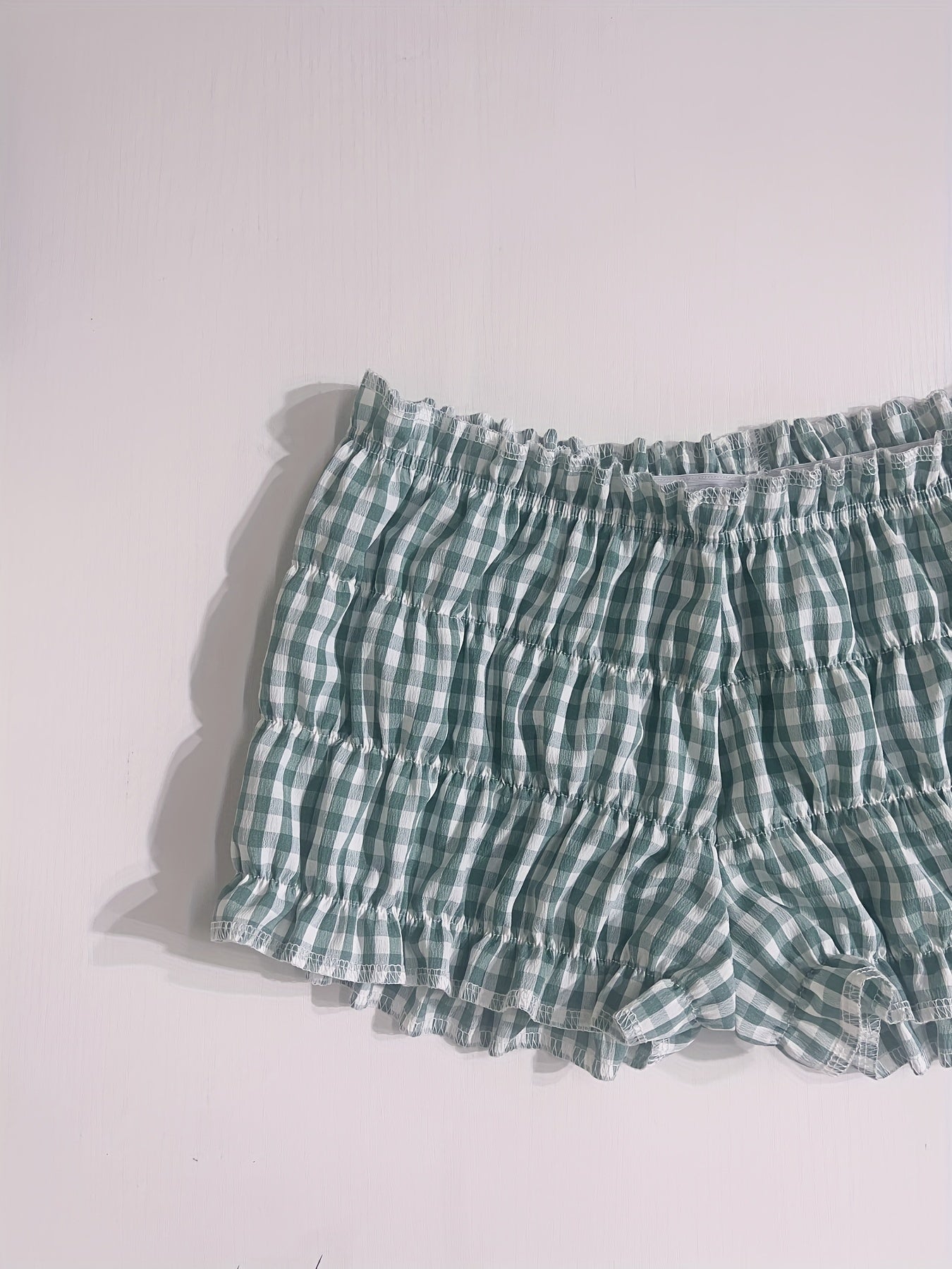 Damen Y2K Karierte Rüschenshorts für den Sommer – Bequeme Lounge- und Pyjamashorts