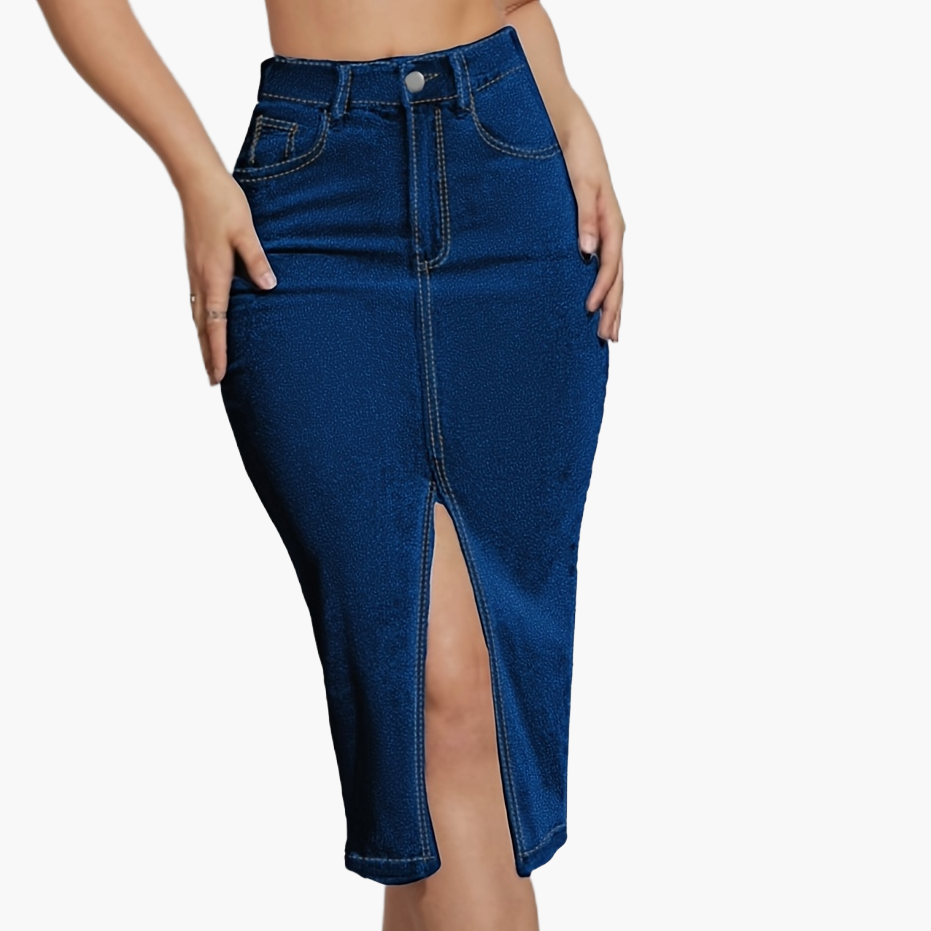 Women's High Waist Denim Skirt with Slit – Fashionable Casual Style for Everyday & Leisure