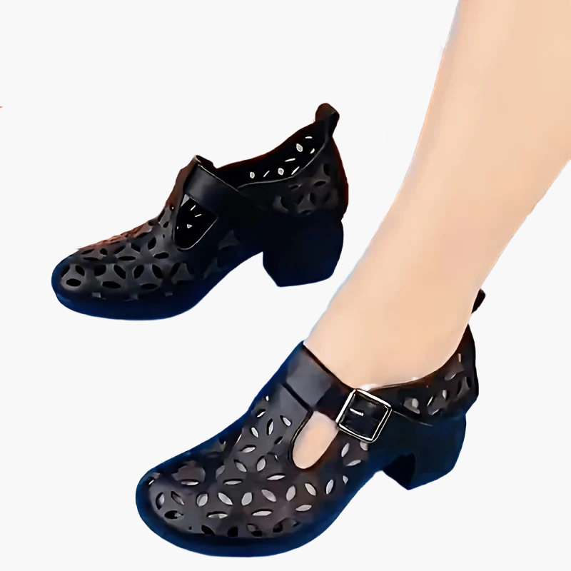 Women's Mary Jane Block Heel Shoes – Fashionable with Cut-Out Design, Everyday & Casual