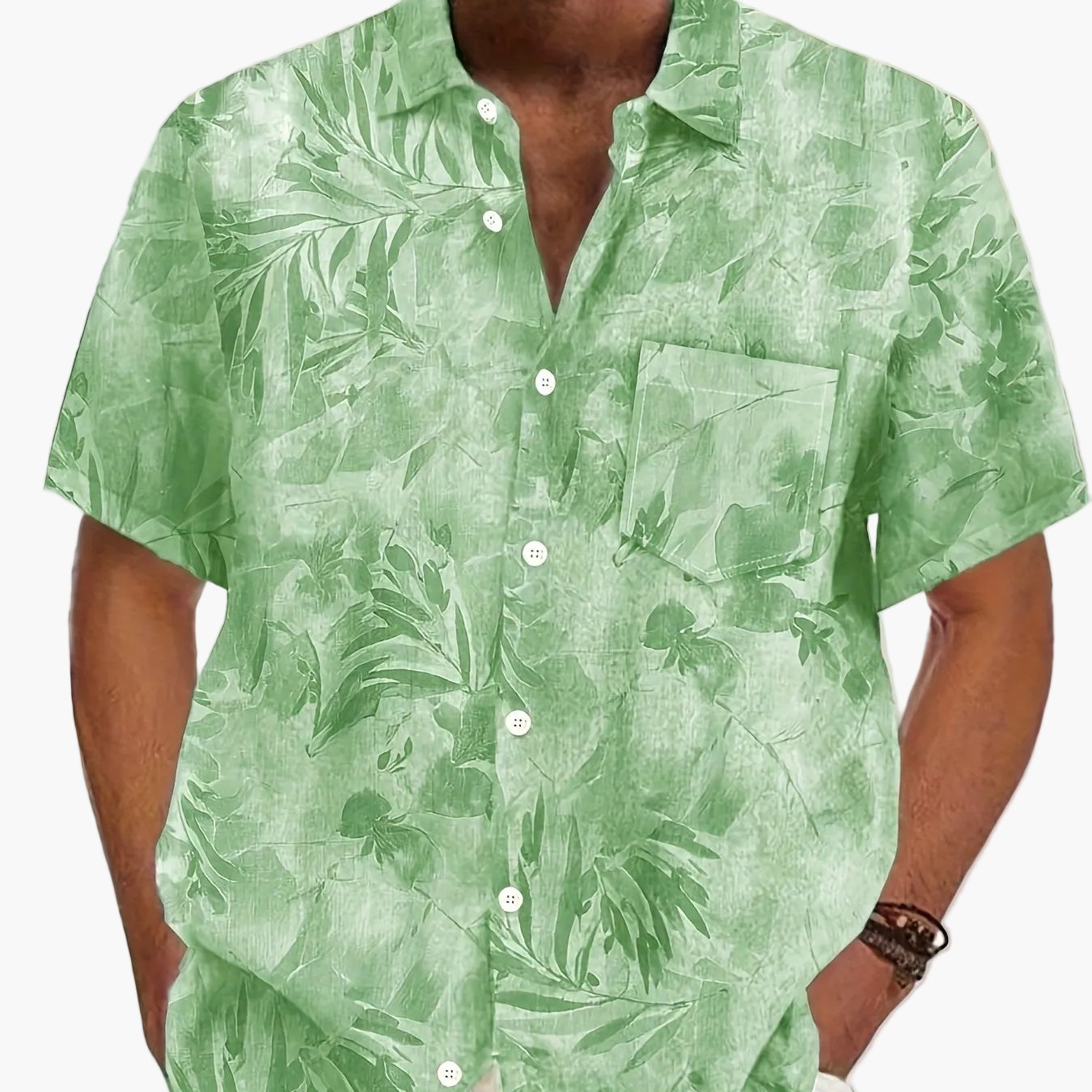Men's Casual Short-Sleeve Shirt with Plant Pattern – Perfect for Summer and Vacation