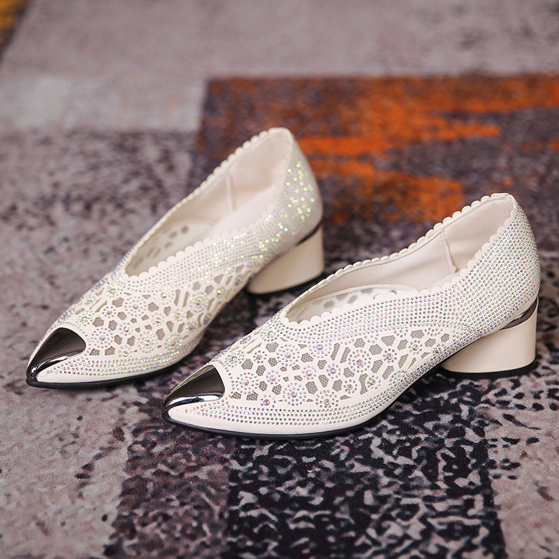 Michelle – Hohe Mesh Pumps mit Strasssteinen