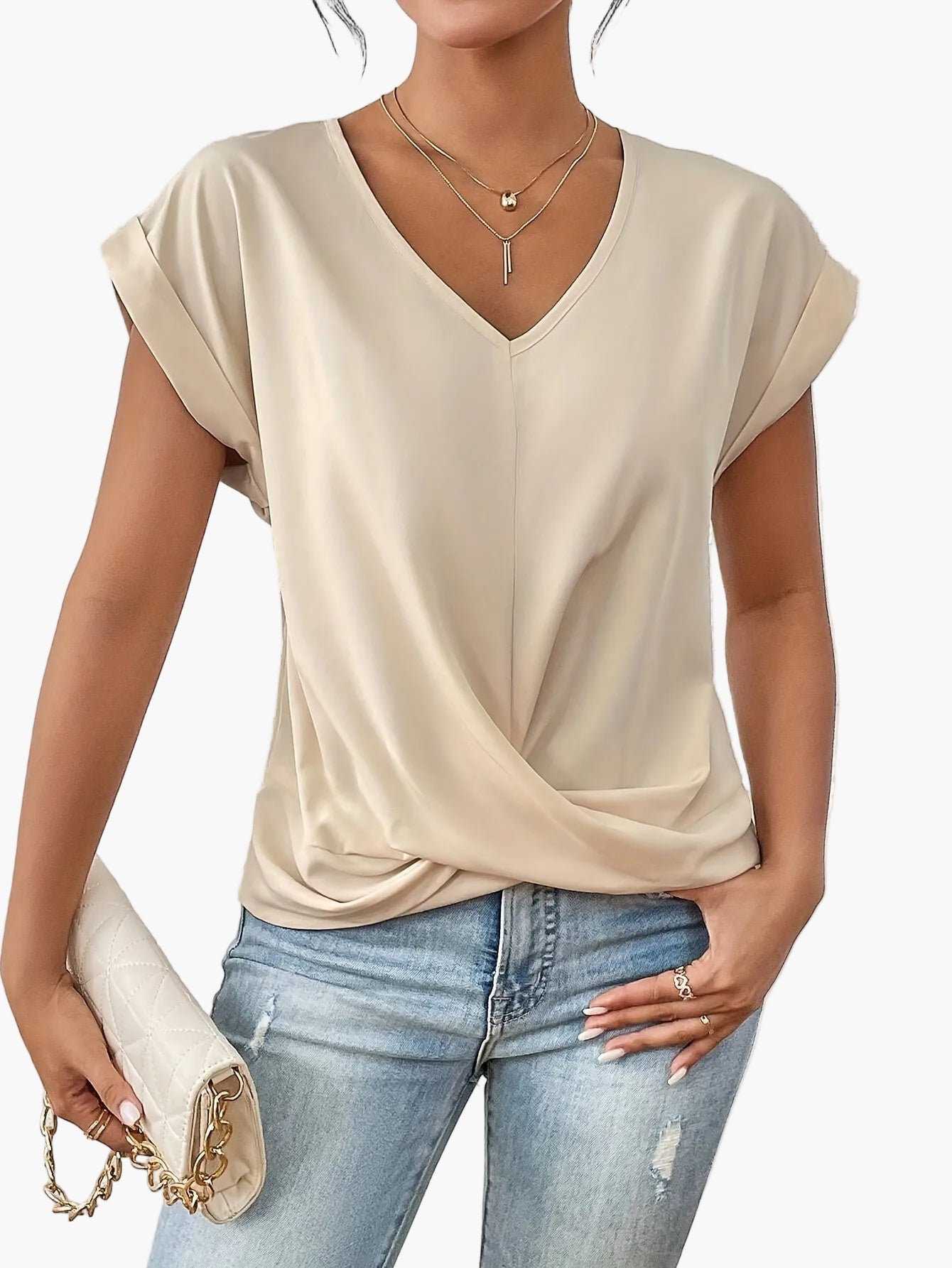 Women's Shirt with V-Neck and Pleat Detail – Everyday & Leisure, Fashionable and Comfortable