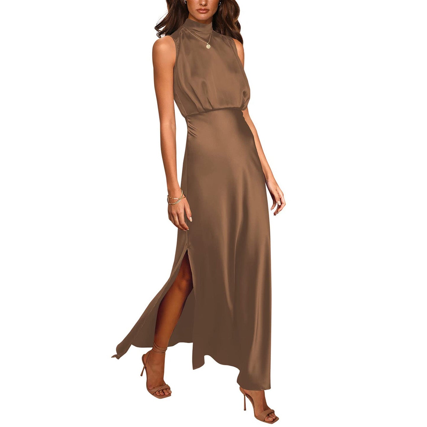 Michelle – Satin dress with stand-up collar