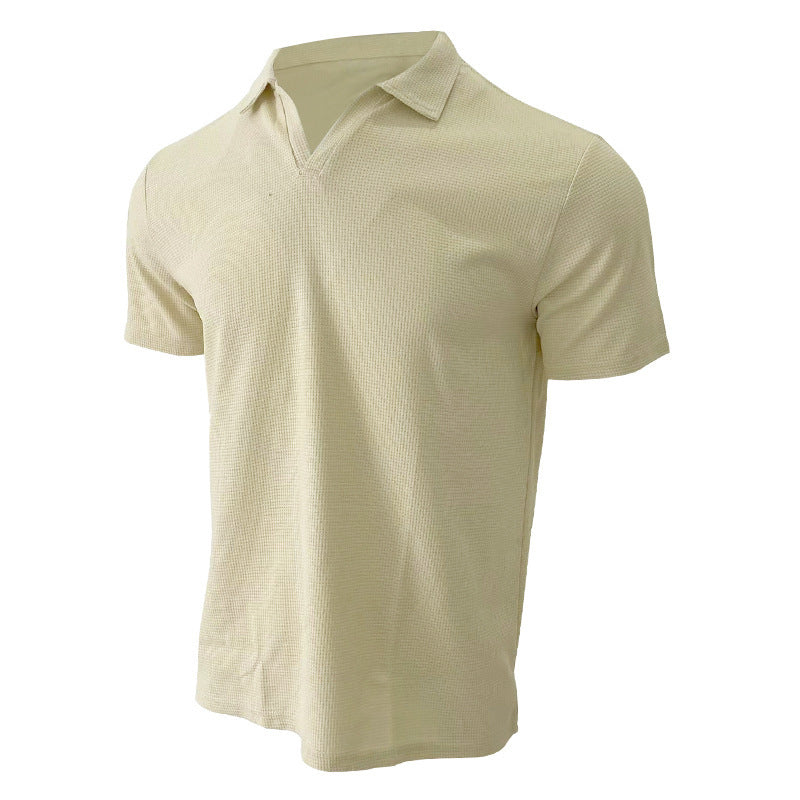 Rowan – Polo shirt with V-neck and waffle pattern for men