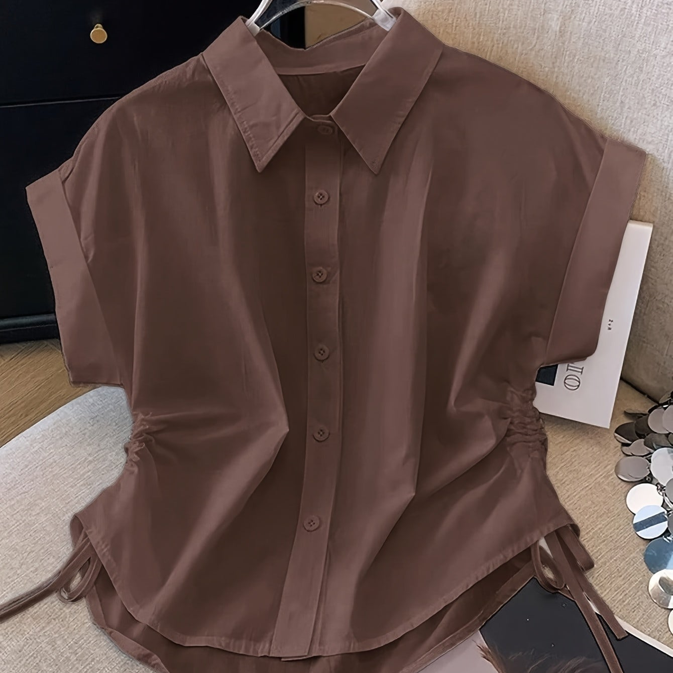 Women's short-sleeve blouse with drawstring and modern cut – Business & Casual
