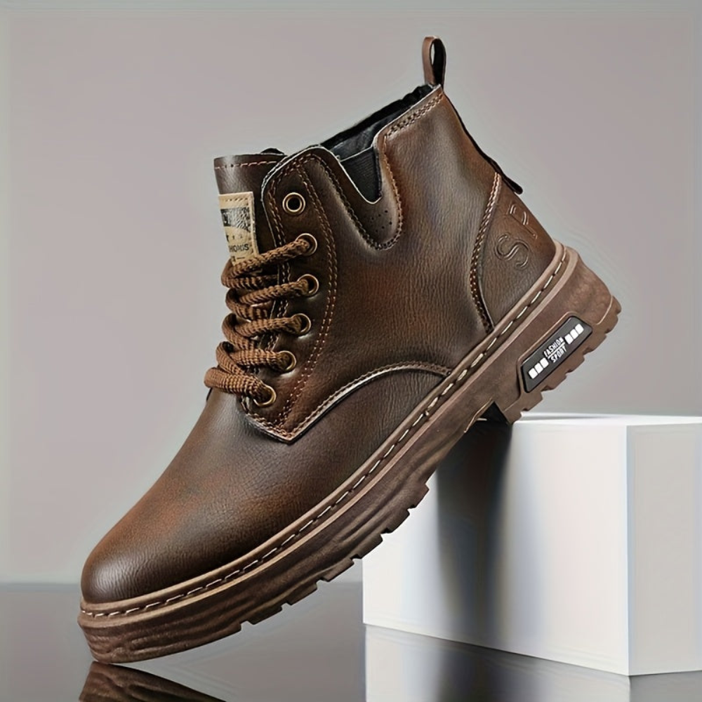 Men's lace-up ankle boots with a zipper and lug sole