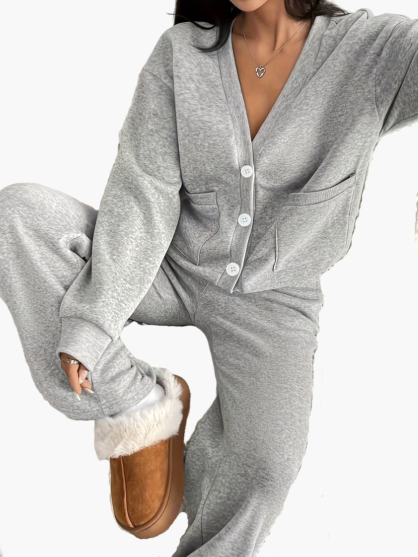 Women's loungewear set – comfortable casual suit with button placket for home and everyday use