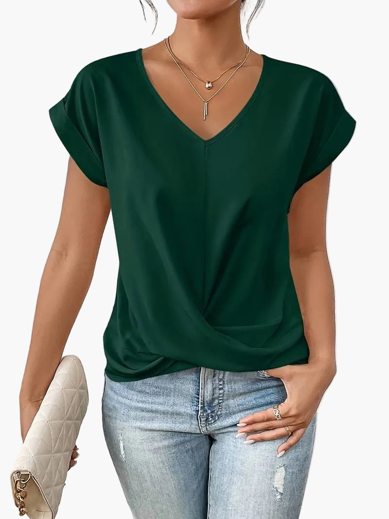 Women's V-neck Short-sleeve Blouse – Fashionable, Casual, Versatile for Everyday and Office