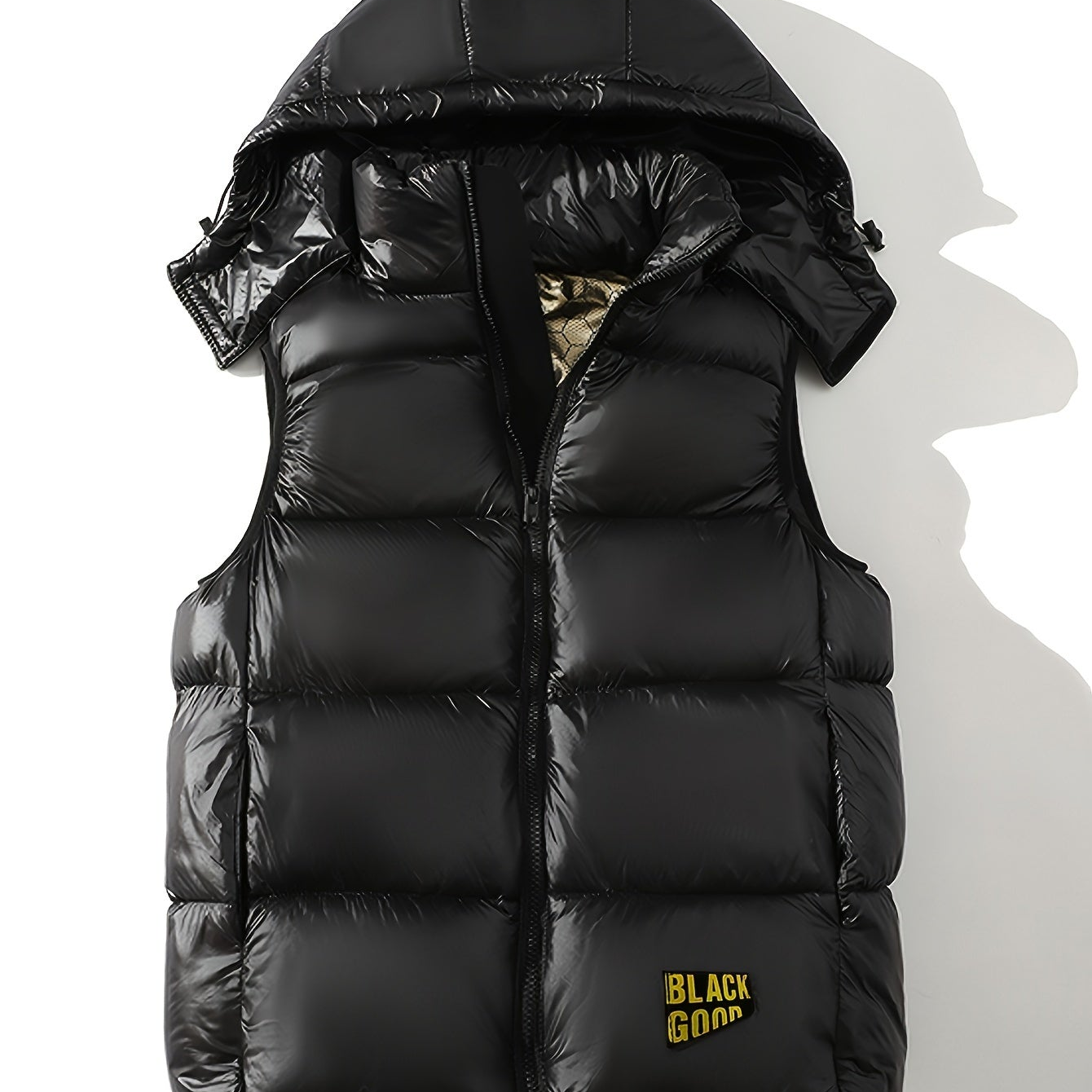 Men's quilted vest with hood – Shiny puffer vest