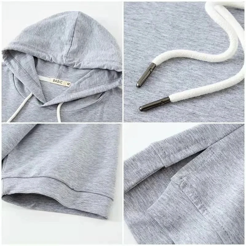 Women's Short-Sleeve Hooded Sweatshirt Street Style – Casual Hooded Pullover for Everyday and Leisure