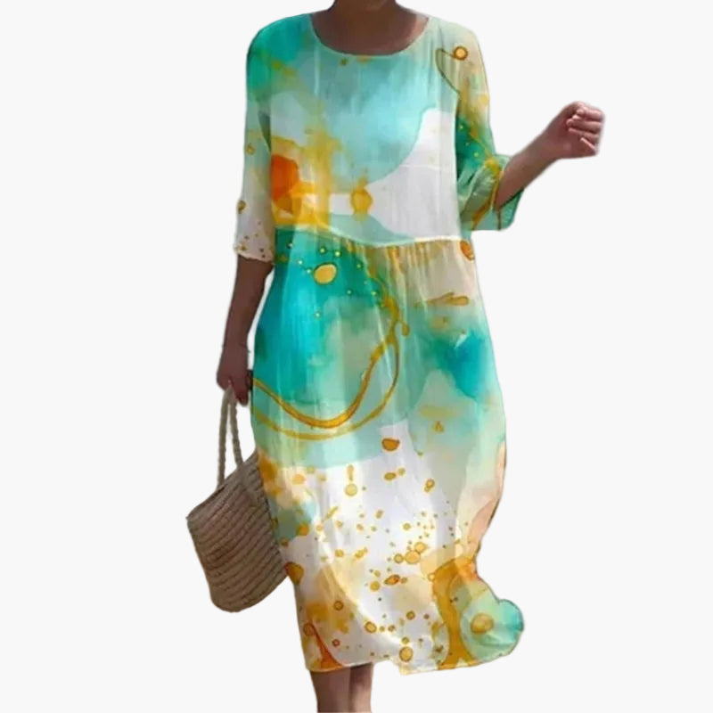 Women's mid-length dress with floral pattern – Feminine casual and summer dress style