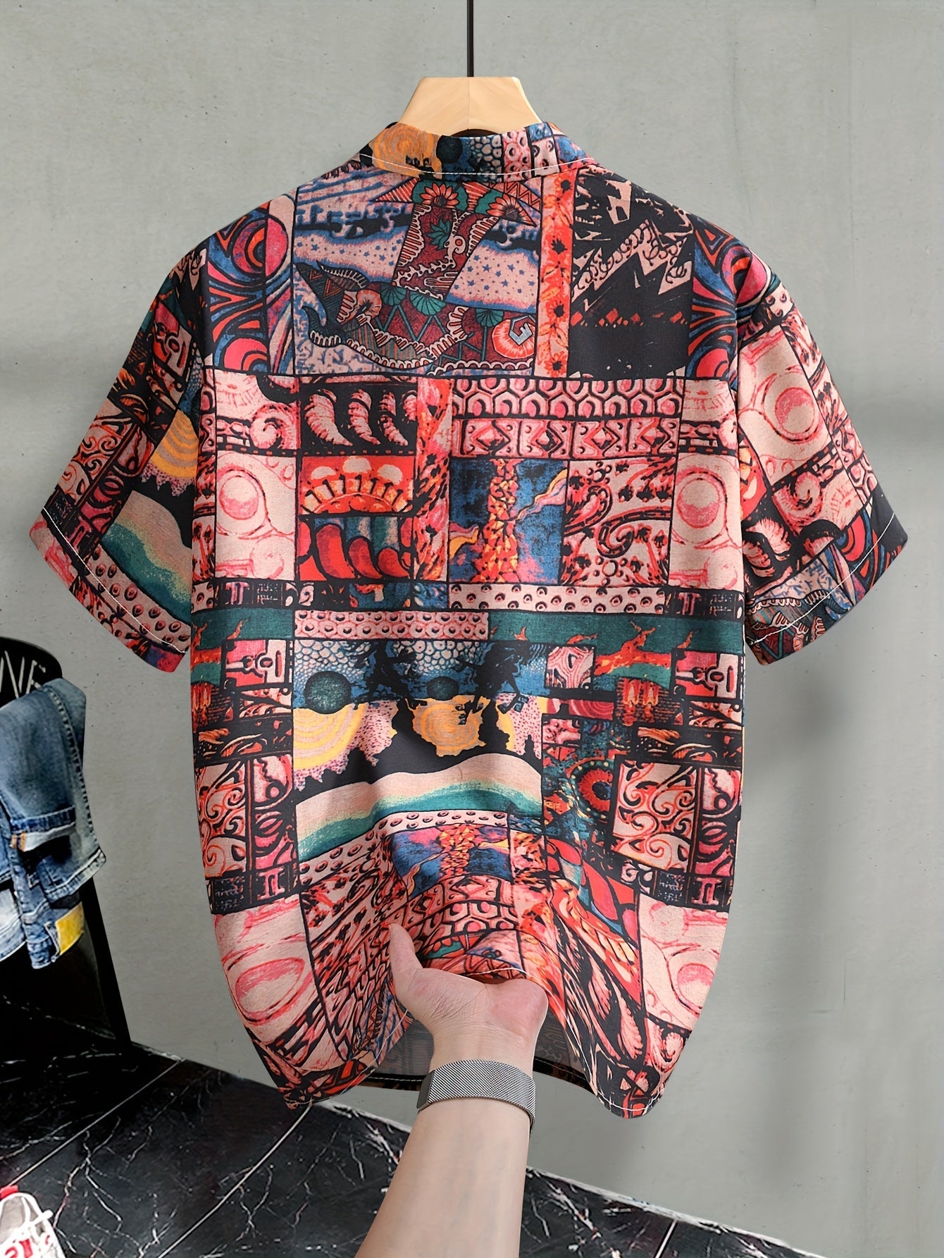 Men's Short-Sleeve Casual Shirt with Modern Floral Pattern – Casual Resort Shirt for Summer & Vacation