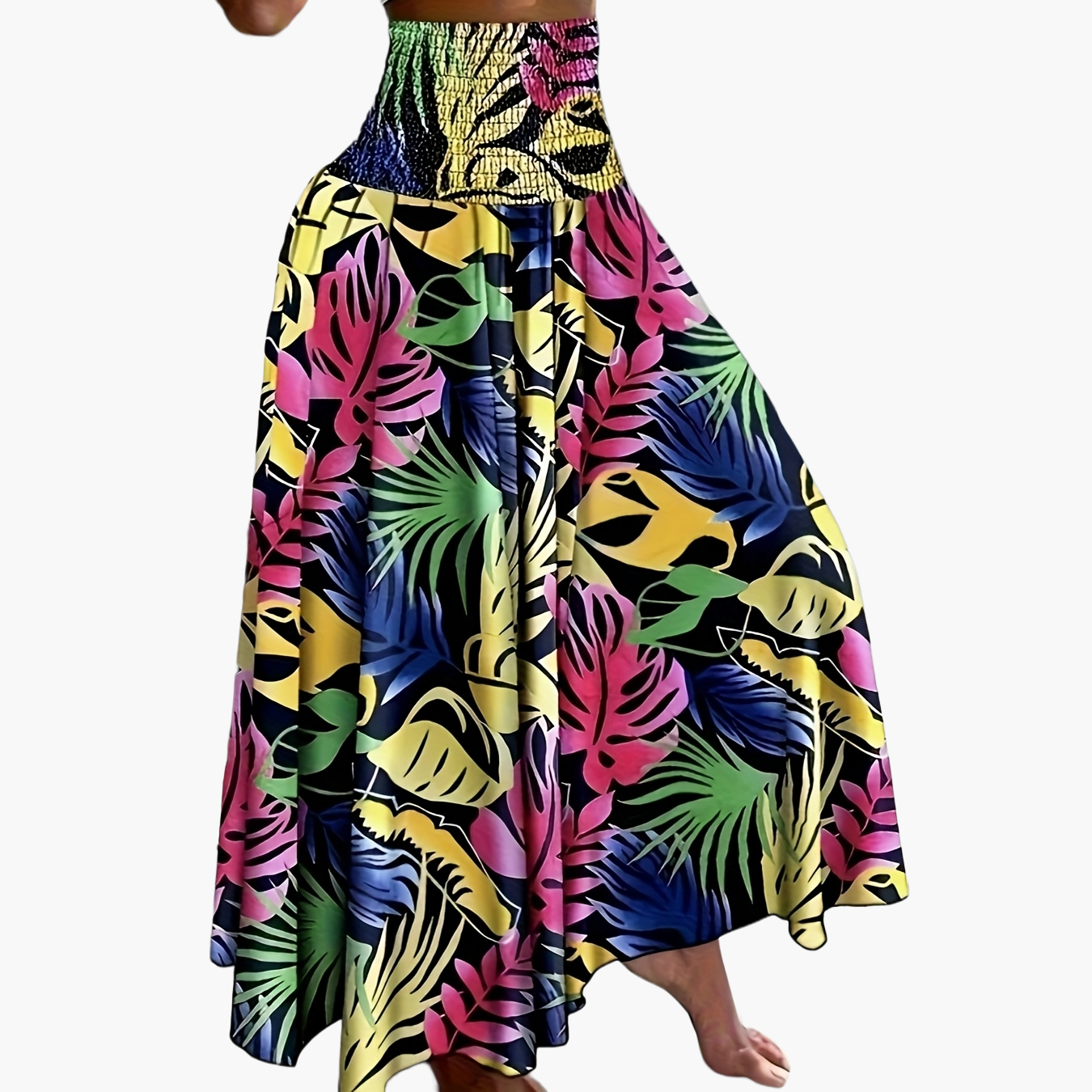 Women's maxi skirt with tropical floral pattern – Elegant summer skirt for leisure and vacation