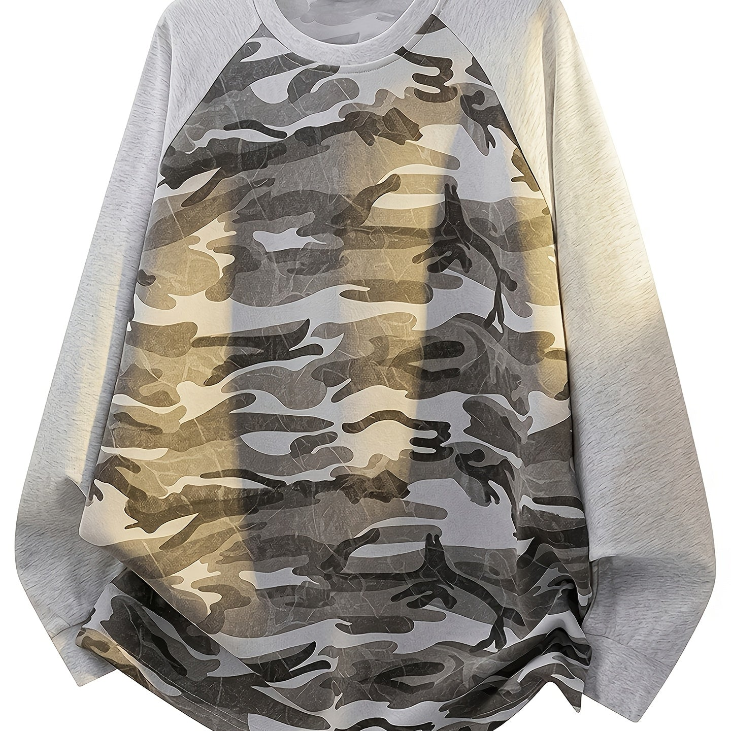 Unisex long-sleeve shirt, camouflage, raglan sleeves, crew neck, casual
