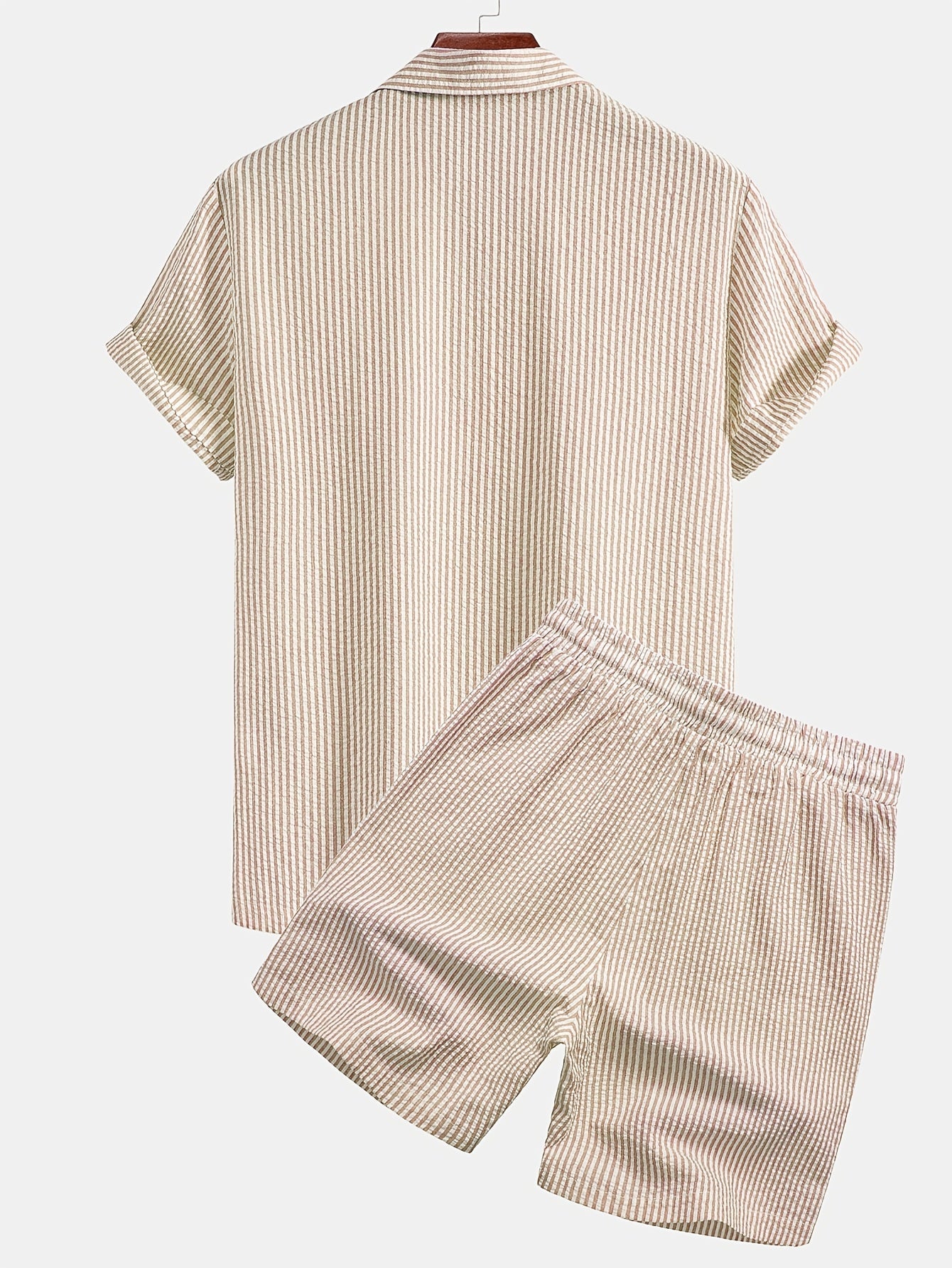 Herren Kurzarm Strand Outfit Set – Modernes Streifenmuster, Freizeit & Urlaub