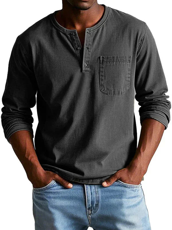 Men's Long Sleeve Henley Shirt – Classic Casual Style for Everyday and Office