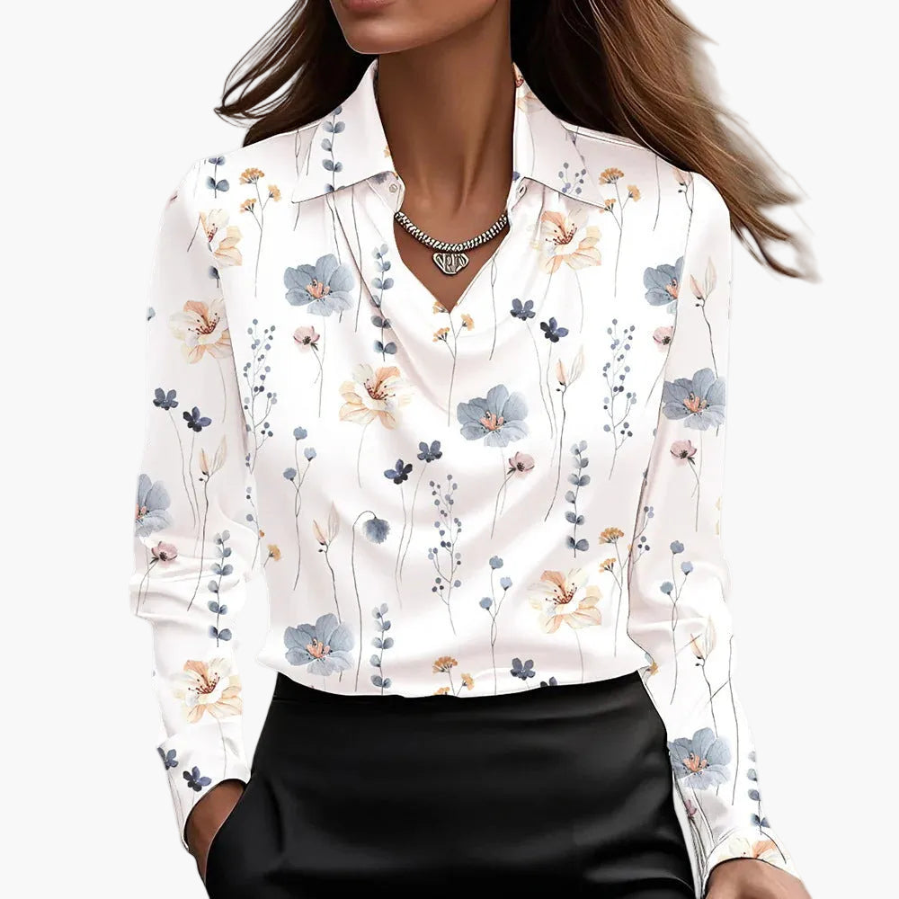 Women's blouse with waterfall collar – Elegant business and evening wear, modern design