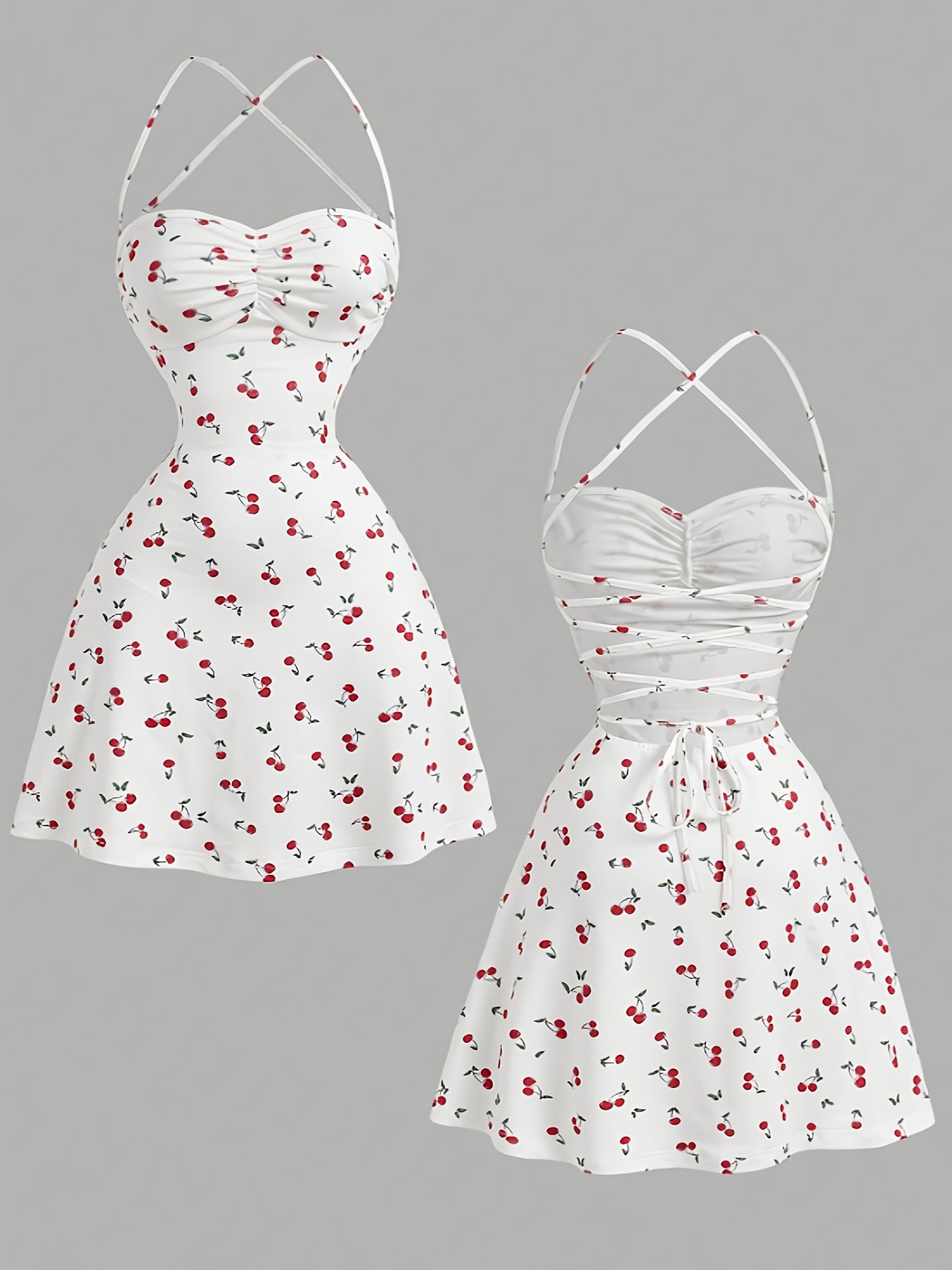Damen Sommerkleid mit Kirschen-Print – Elegantes Trägerkleid für Alltag und Freizeit
