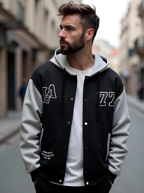 Men's two-tone hooded jacket with snap buttons