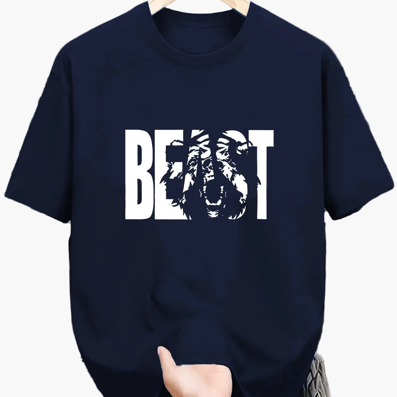 Men's T-Shirt with BEAST Print – Urban Streetwear Oversize, Short Sleeve